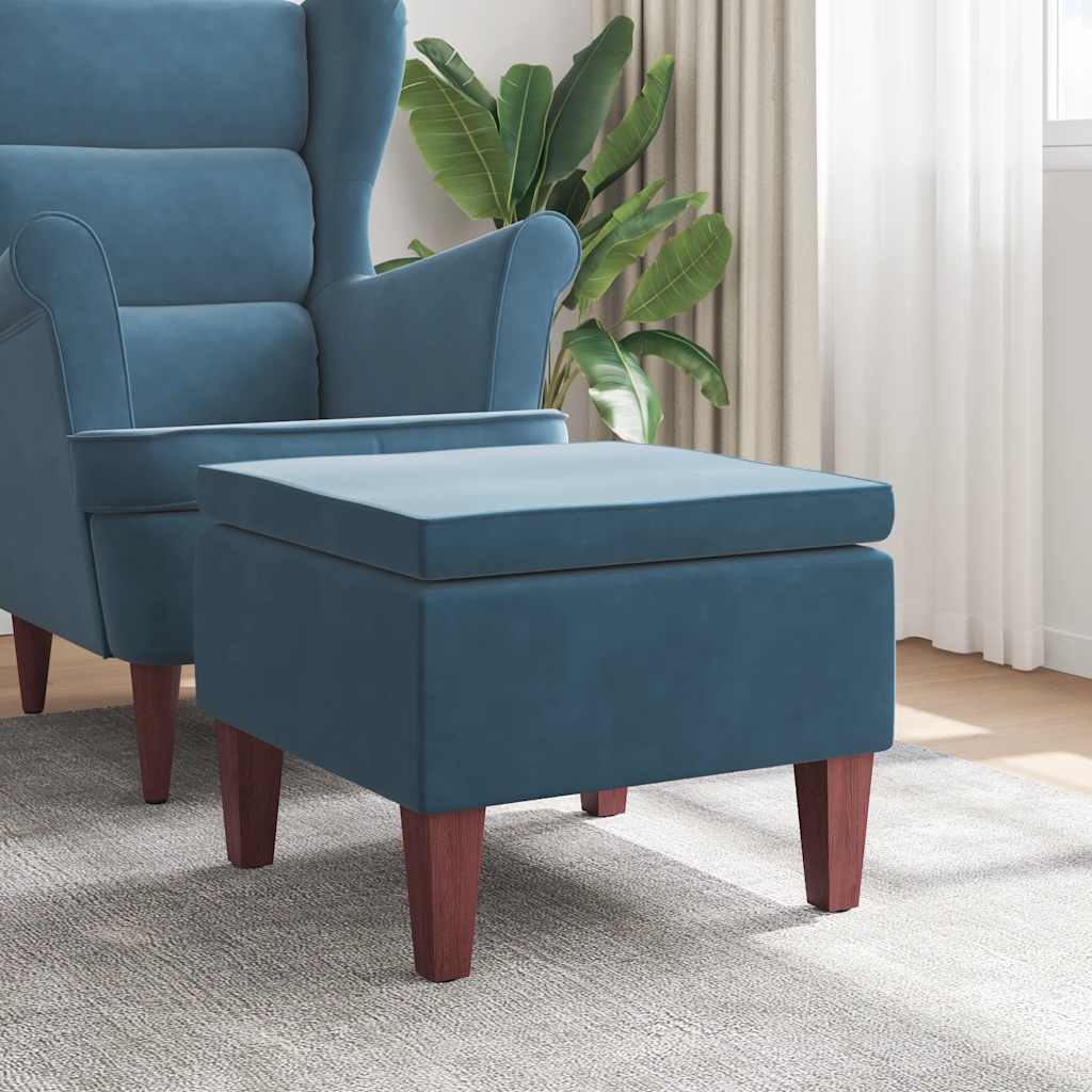 Footstool with Wooden Legs Blue Velvet