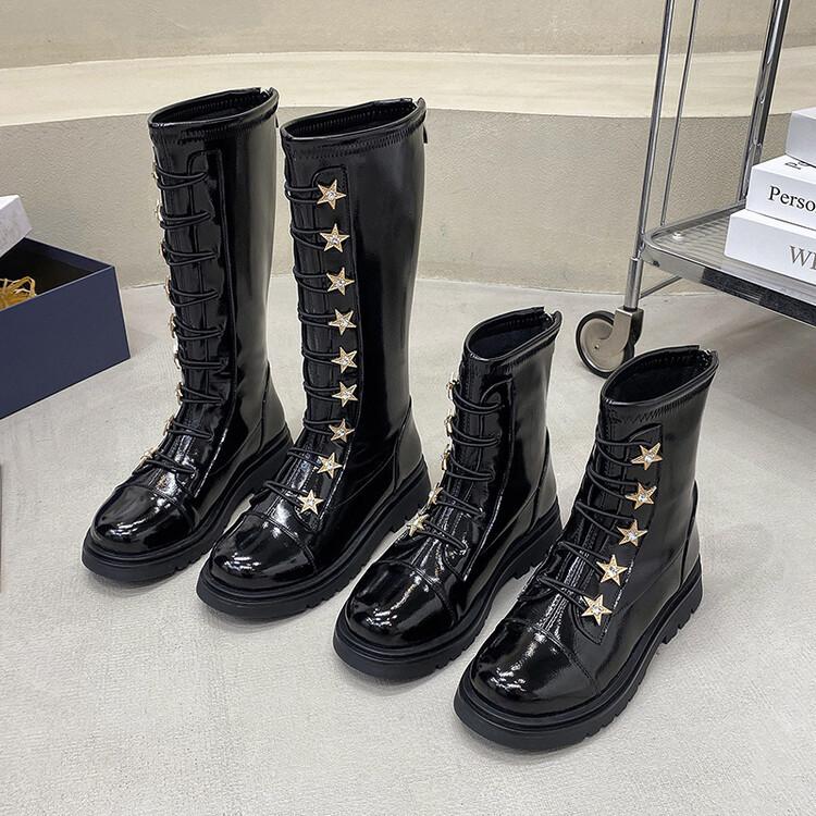 Letter girls leather boots children's boots 2025 autumn and winter new middle-aged and older children's girls personality catwalk Martin boots