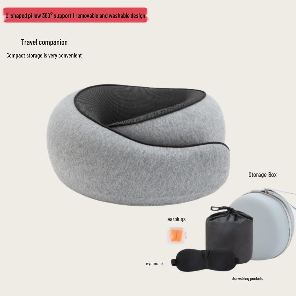 Portable Memory Foam U-Shaped Neck Support Pillow Set for Travel