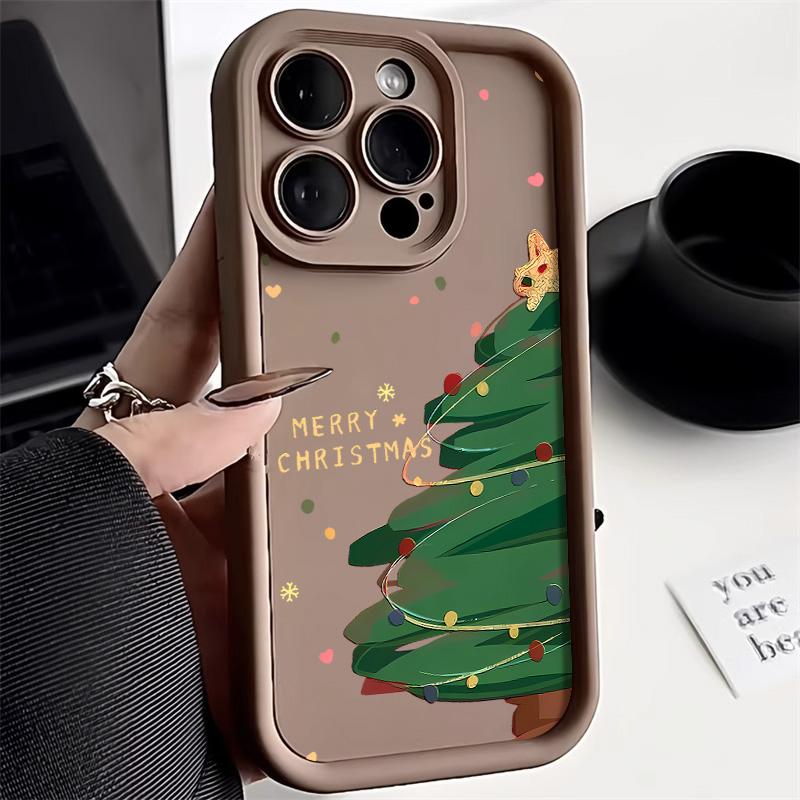 

Рождественский чехол для iPhone 11 13 12 14 15 16 Pro Max XR XS Samsung A15 A55 A05 Redmi 12 13C OPPO A16 A18 A60 Reno 11 Vivo Y17S Y12 infinix note iPhone 16 Pro кофейный