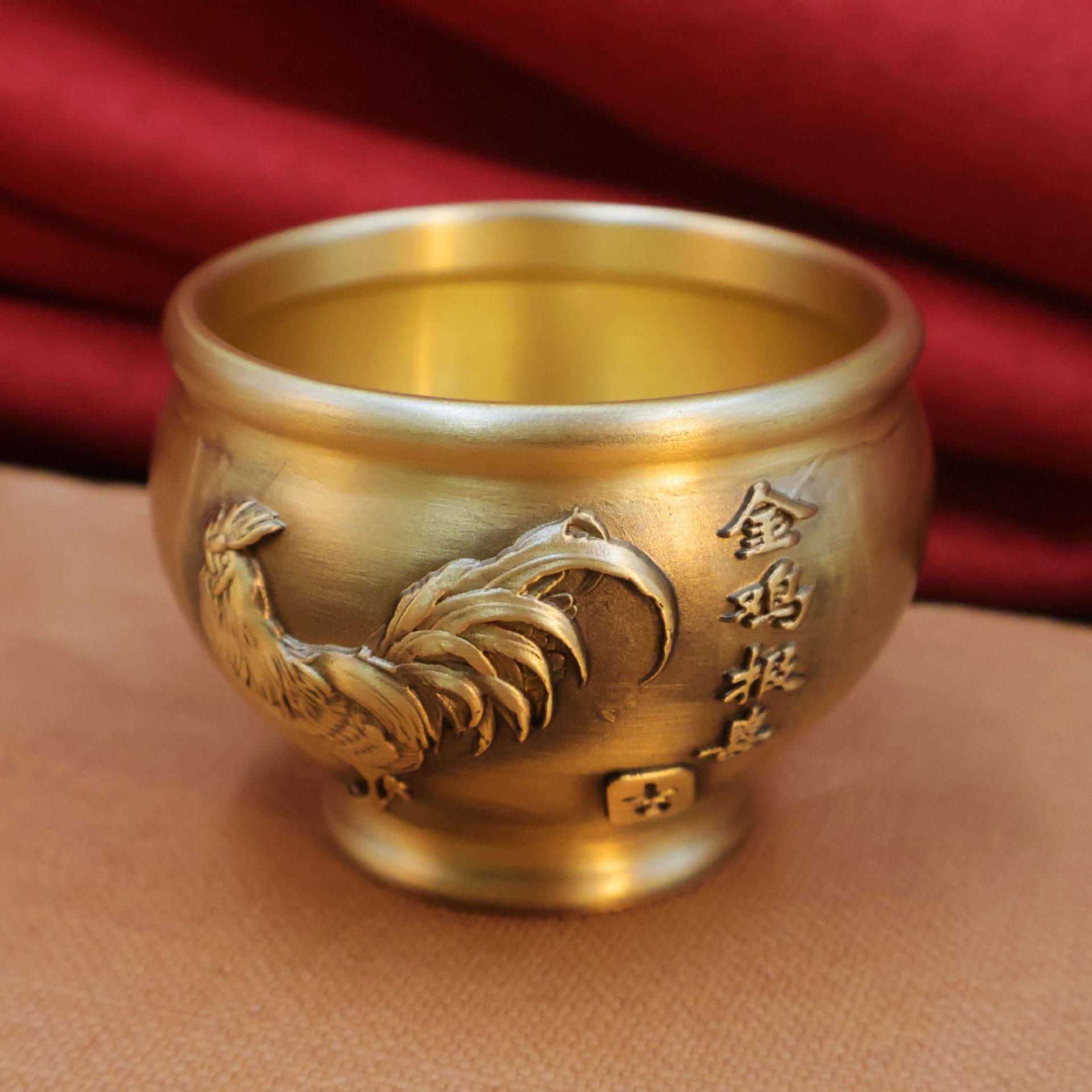 Brass Golden Rooster Annunciation Jar Treasure Bowl Desktop Ornament Great Fortune Study Decoration Wholesale