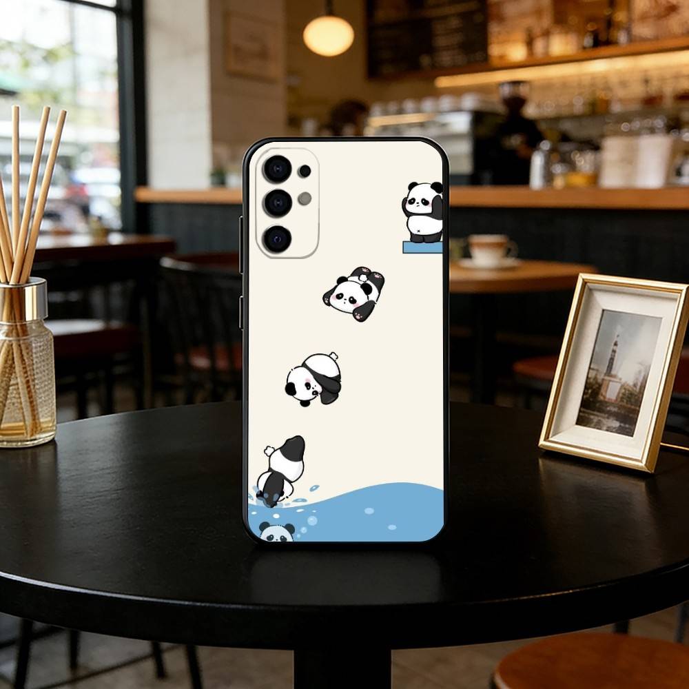 panda Phone Case Black Silicone Soft For Samsung S25,S24,S21,S22,S23,S30,Ultra,S20,Plus,Fe,Lite