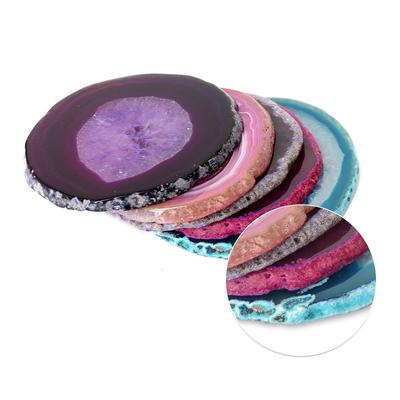 1 Stück 70-90g Rote Blaue Lila Kristall Achat Platte Geode Amethyst Kristall Mineral Untersetzer Galvanisierte Kante Geodenachat Scheibe