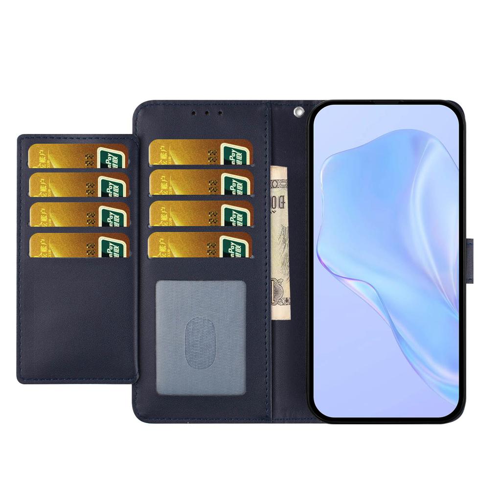 For iPhone 16 Plus Wallet Case with Strap/Multiple Card Slots Solid Color Leather Stand Phone Cover