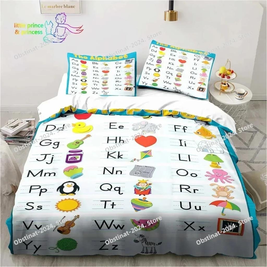 Educational Alphabet Bedding Set Printed single Comforter Quilt Bed Cover Duvet Cover Pillow Case 3 Pieces Sets Kids Adult Size