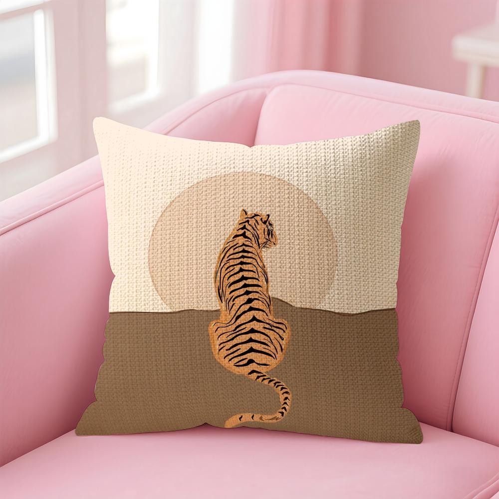 Animal Style Tiger Fashion Cushion Cover Natural Linen Pillow Case DoubleSided Print Decorative Sofa Pillowcase Home Decor Gift