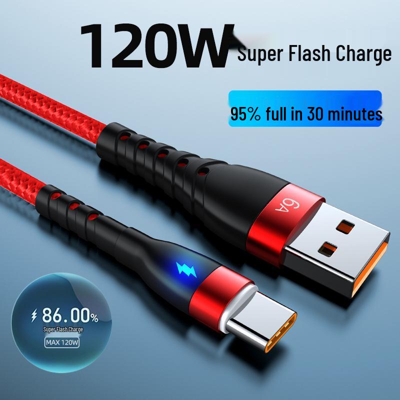 120W Super Flash Charge Type-C Braided Cable for Huawei, VIVO, OPPO, Xiaomi