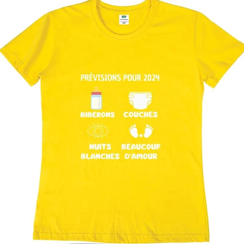 Future Mom And Dad 2024 T Shirt French Text Father Gift T-shirts For Men Women Summer 100% Cotton Unisex Soft Tee Tops EU Size