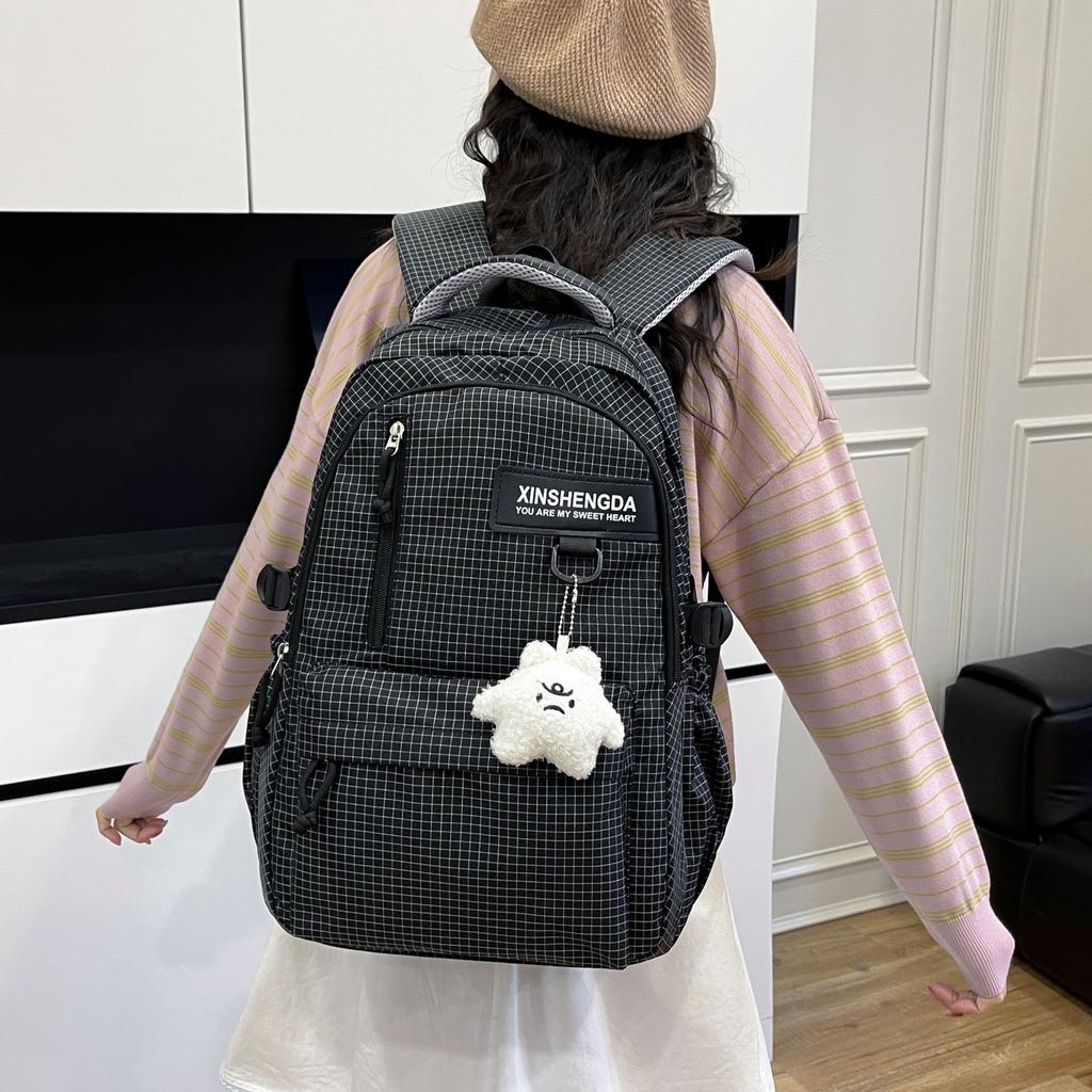 School Bag for Middle and High School Students, Large-capacity Leisure Travel Backpack, Campus Backpack for Women, Korean Style INS Minimalist Plaid