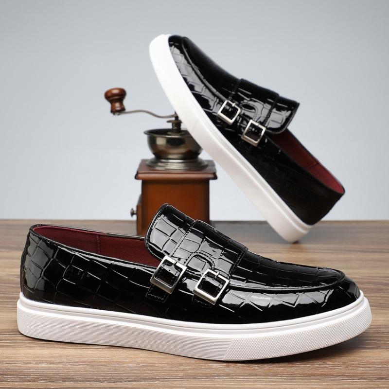 Fashion New Men Charming Crocodile Pattern Monk Strap Genuine Leather Casual Versatile Shoes Men Comfortable Thick-soled Loafers