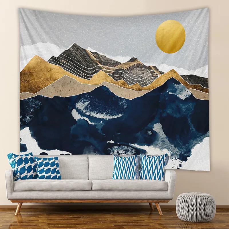 Abstract Mountain Geometric Print Tapestry Ins Sun Forest Landscape Wall Hanging Tapestry Home Bedroom Living Room Decoration