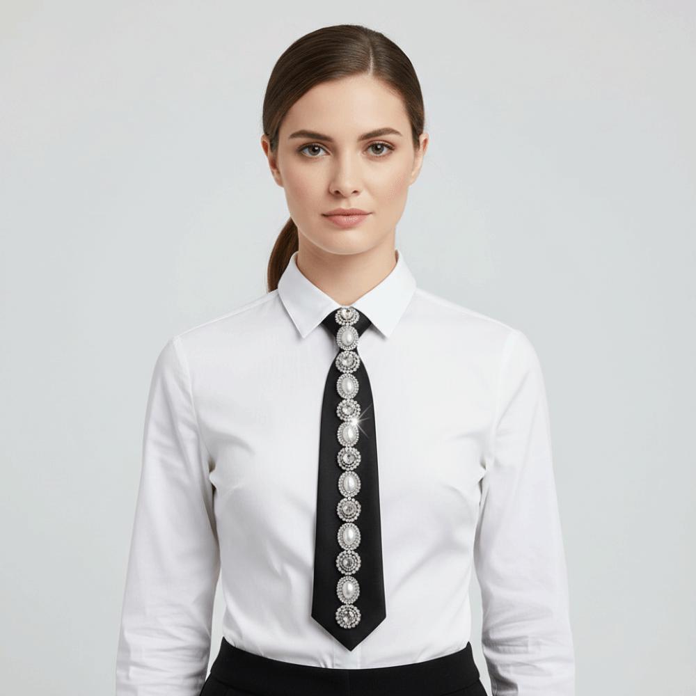 Black Rhinestones Tie Academic Style Decoration Shirt Tie Temperament Long Necktie  Students