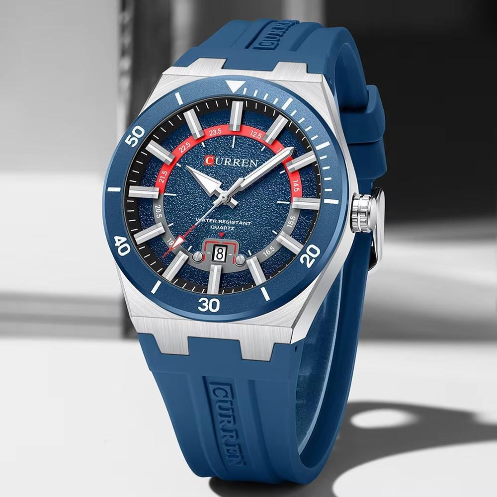 CURREN Men's Quartz Watch Fashion Date Display Luminous Waterproof Silicone Strap Sports Wristwatch