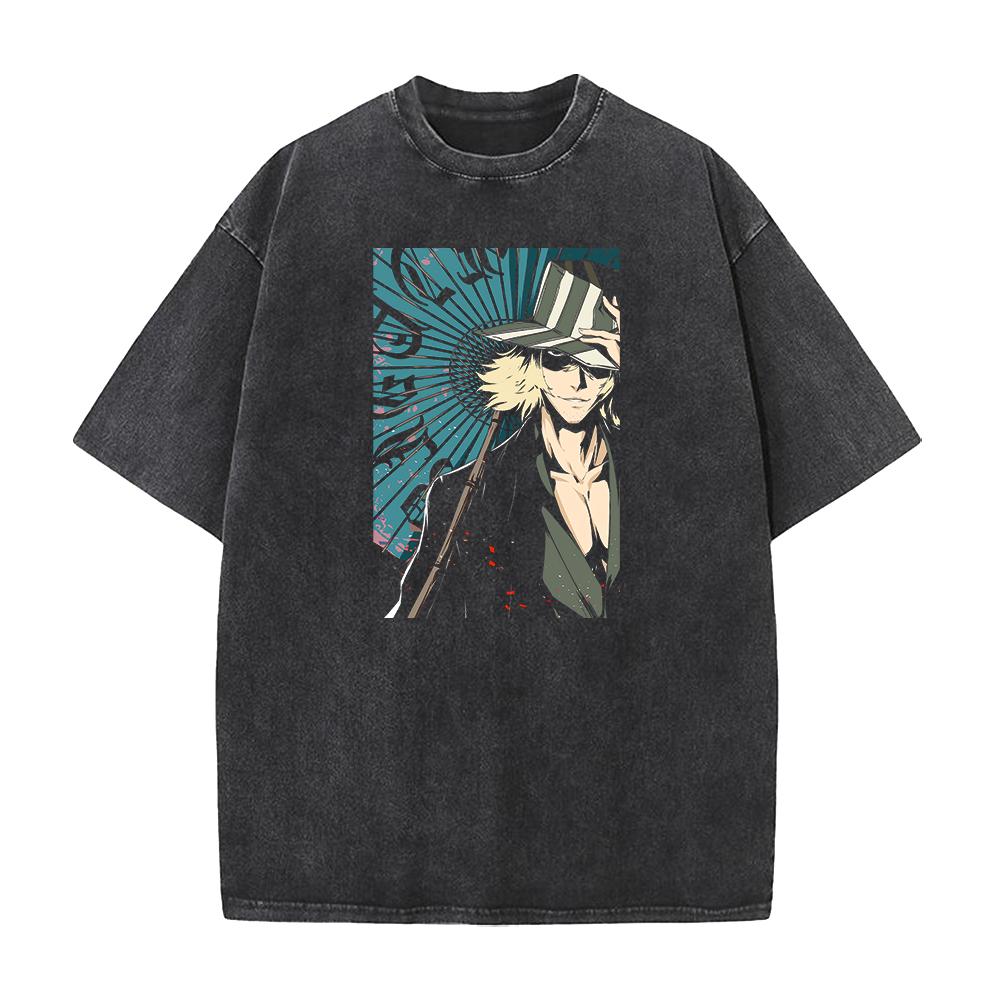 

Аниме BLEACH Урахара Киске Графическая футболка Мужская Женская Футболка с коротким рукавом Повседневная Хлопковая футболка Выстиранная футболка Харадзюку Топы XXL чёрный