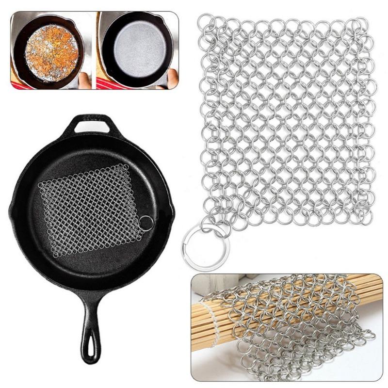 Stainless Steel Chainmail Cast Iron Cleaner - Durable, Non-Scratch Kitchen Tool