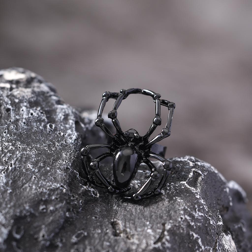 BLINGBAY Damen Vintage Gothic Spinnenring Schwarzer Edelstein Statement Verstellbarer Finger Schmuck für Halloween Party