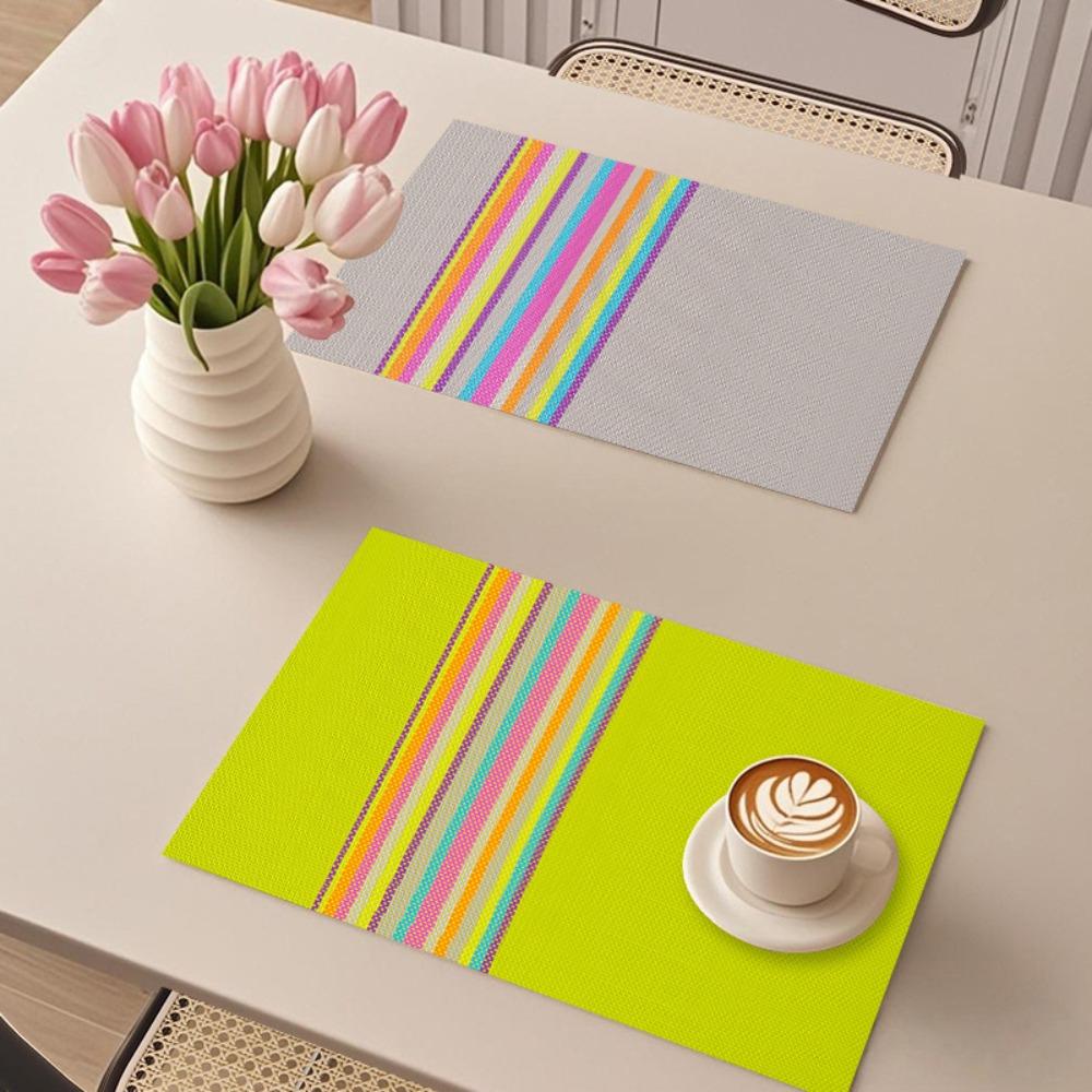 6 Pieces Waterproof Insulated Plate Mat PVC Place Mats Colorful Strip Table Mat  Dining Table
