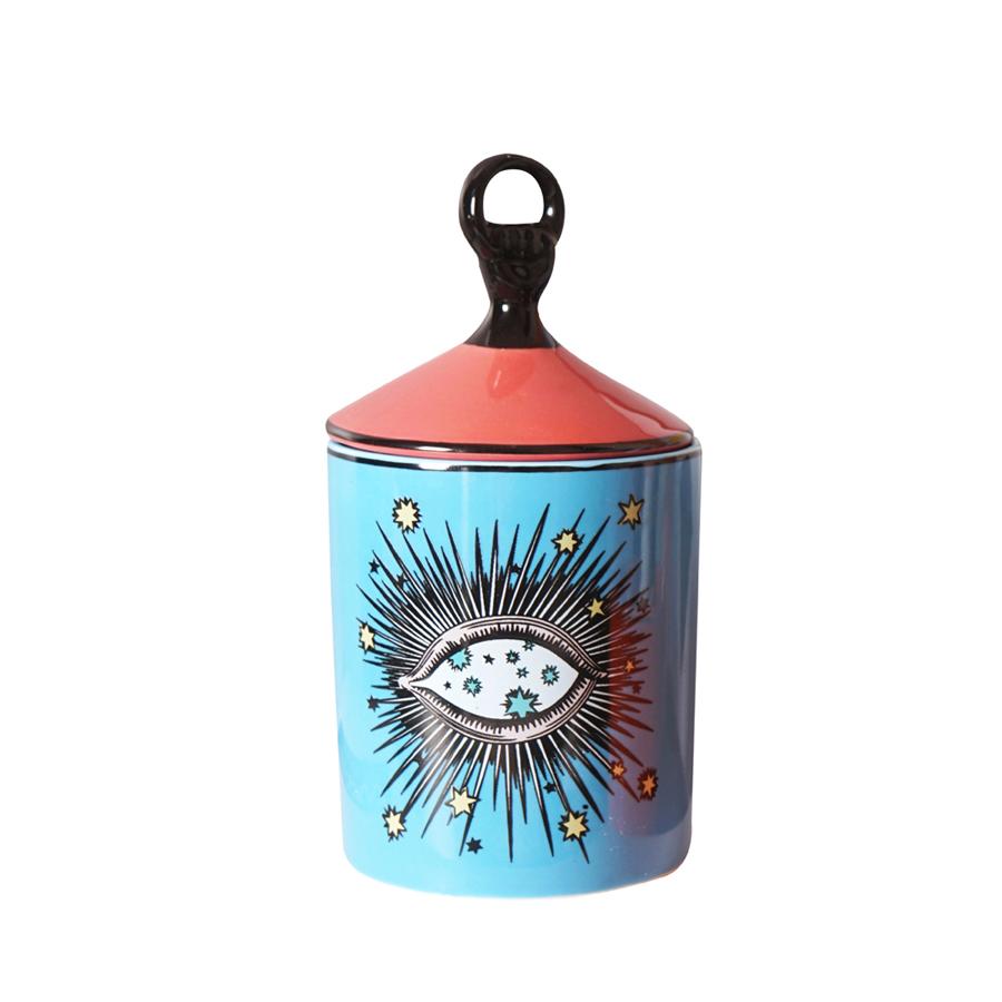 

Lovely Big Eyes Starry Sky Ceramic Candle Holder With Lid Aromatherapy Jar Candlestick Gold Tray Home Ornament Arts Crafts Decor