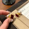Red Flocked Four Leaf Clover Pearl Two Way Wear Luxury Earrings