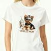 Whimsical Yorkie Mom Bow Glasses Coffee Puppy Ladies Tee Shirt
