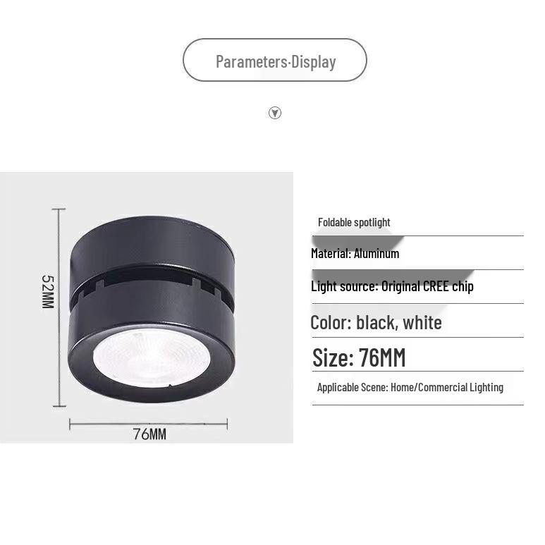 Folding Surface-Mounted Adjustable LED Spotlight for Hallway and Background Wall