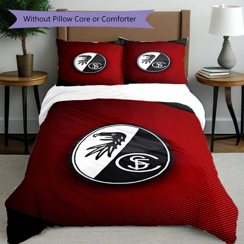 3pcs Duvet Cover Set (1*Duvet Cover + 2*Pillowcase, Without Core), SC Freiburg Print Bedding Set, Bedroom Decor, All‑Season, Birthday Gift