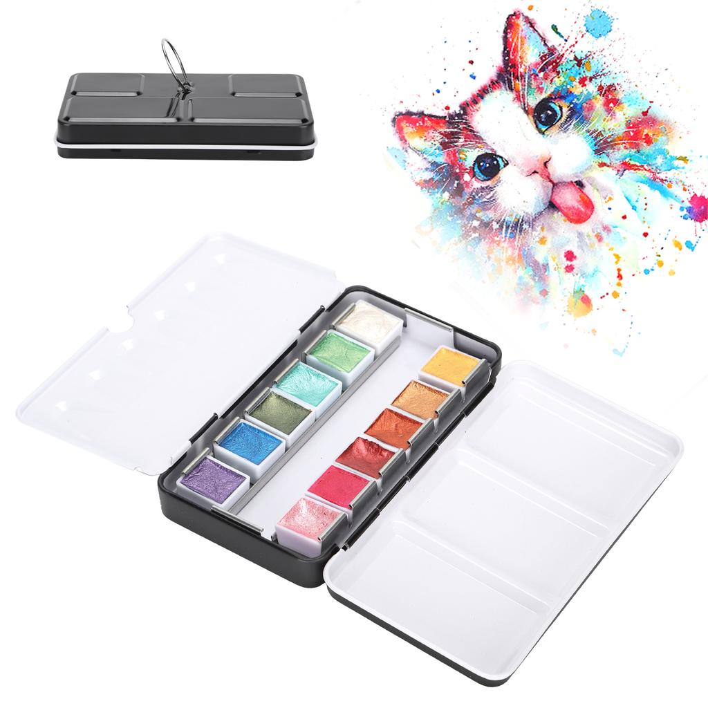 Prly Lustre Watercolor Paint Portable Bright Color Watercolor Pigment Set with Box