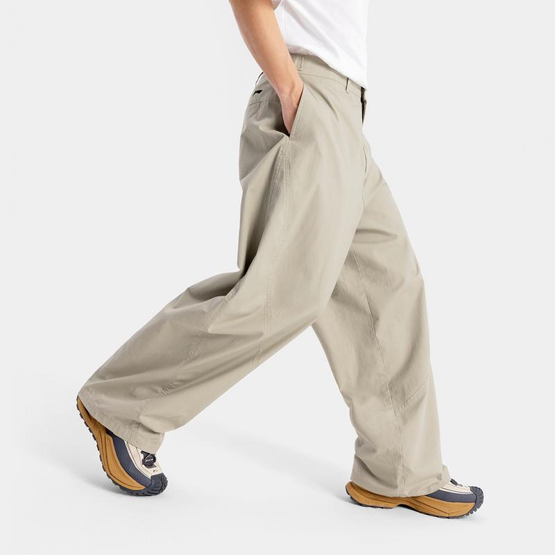 Li Ning CF Outdoor Solid Color Loose Casual Straight Leg Work Pants With Small Logo Embroidery Men Pants Dark-Green AKXV073-5