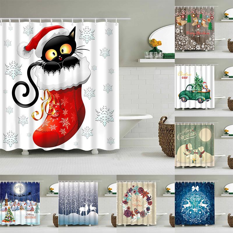 

С Рождеством занавеска для душа водостойкая полиэстеровая занавеска для ванной комнаты новогодний домашний декор