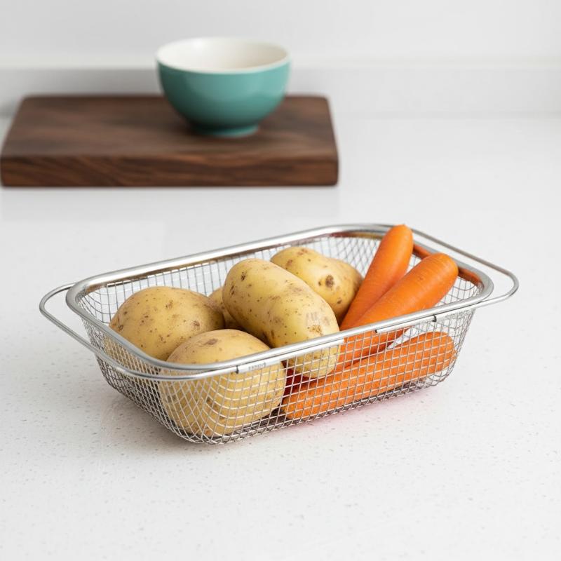Stainless Steel Retractable Vegetable Drain Basket for Sink Expandable Fruit Strainer Large Storage Capacity Kitchen Organizer