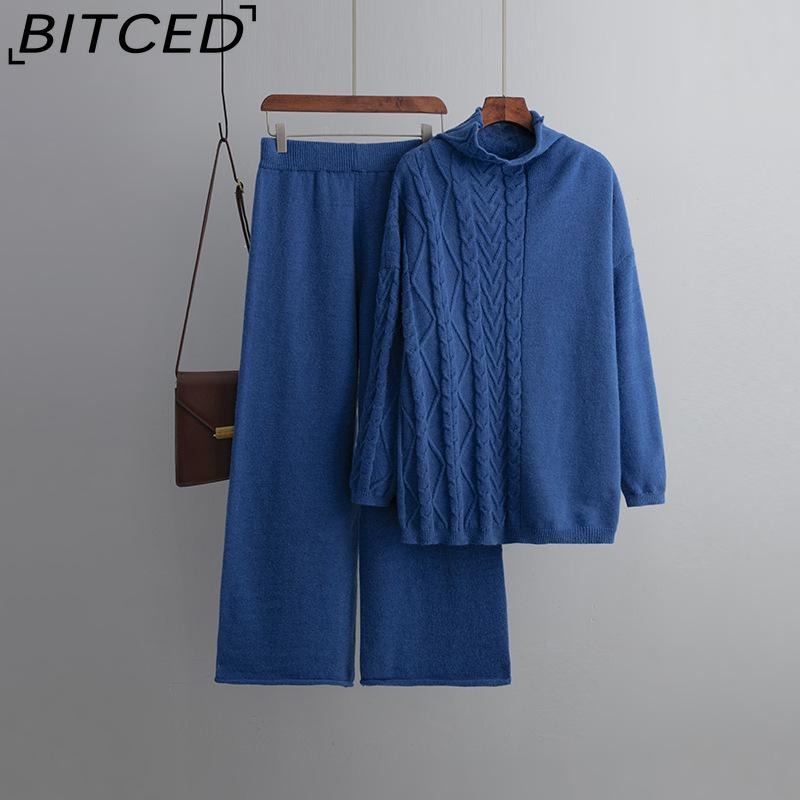 Autumn and Winter Large-sized High-neck Set, Fashionable, Gentle and Laid-back Style Sweater Two-piece Set, Solid Color Knitted