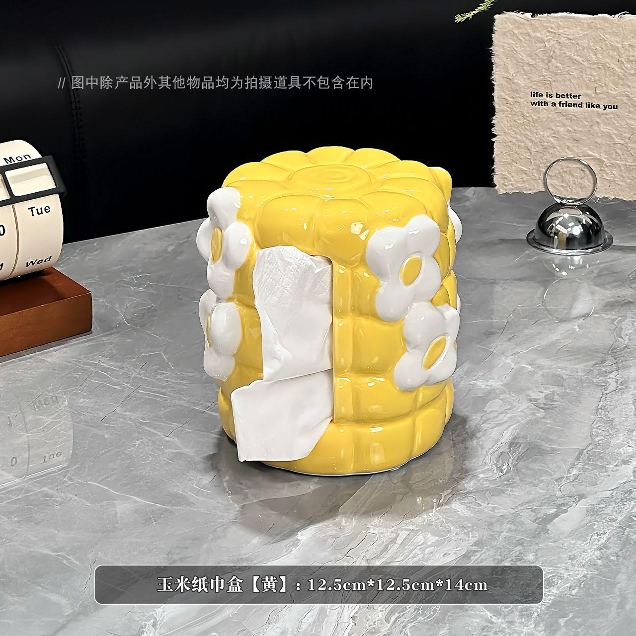 

Creative Corn Ceramic Tissue Box High-end Flower Decoration Crafts Living Room Office Dining Room Drawer Paper Box Home Ornament