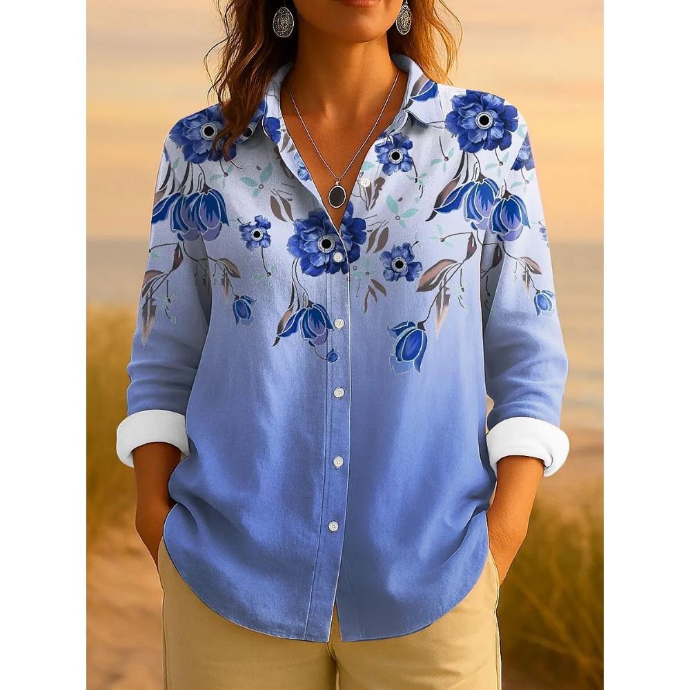 Women's Shirt Floral Graphic Elegant Vintage Tropical Long Sleeve Shirt Tops Work Daily Button Print Spring Autumn Blouse Top