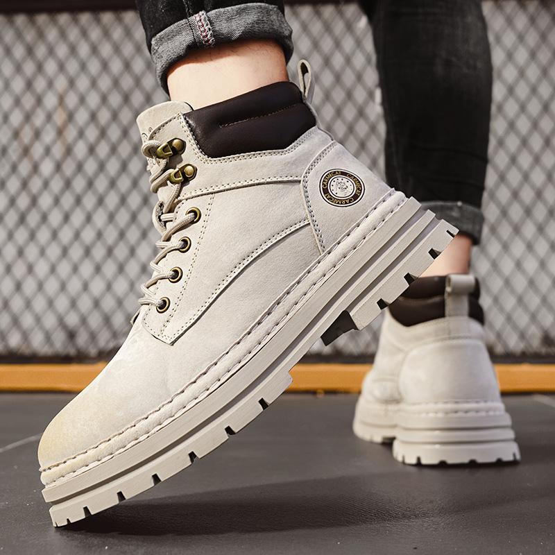 Fashion Men Winter Plush Snow Boots Cow Suede Leather Winter Men Boots Chelsea Fashion Shoes Vintage Motorcycle Boot Warm Winter Shoes