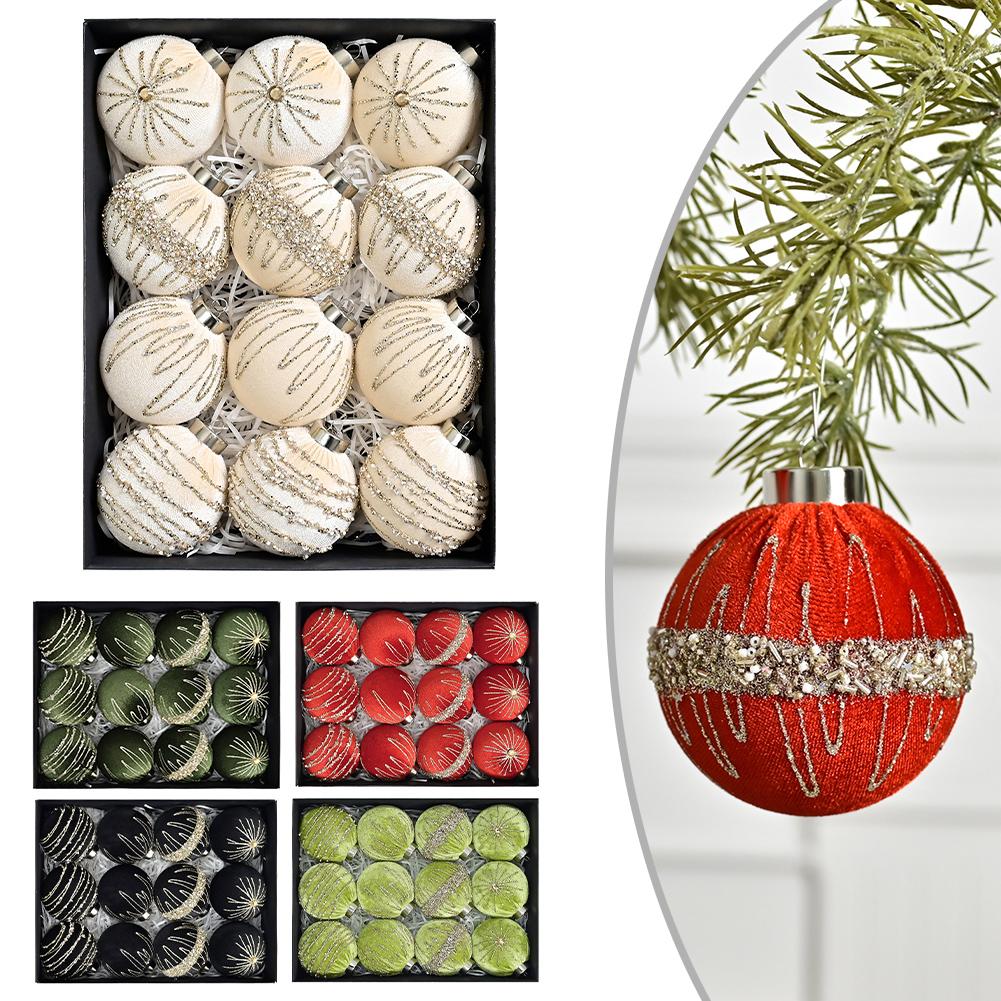 12pcs Plastic Christmas Ball Ornaments with Flocked Velvet Finish and Hanging Clips for Elegant Holiday Display