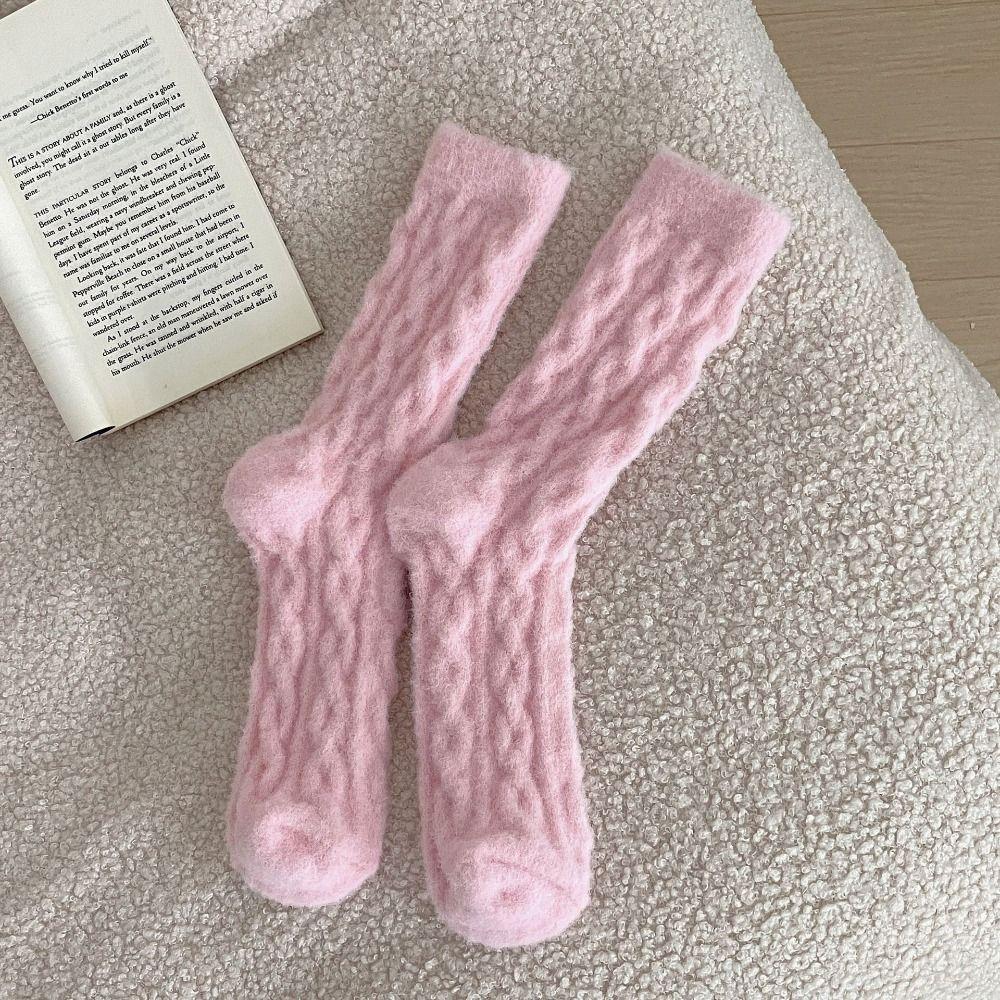Solid Color Cotton Socks Winter Fleece Socks Sleep Socks Velvet Socks  Women
