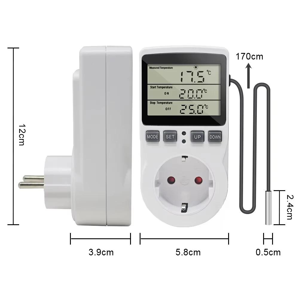 EU FR Plug Socket Thermostat Digital Temperature Controller Socket Outlet With Timer Switch Sensor Probe Heating Cooling