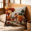 Autumn Village Print Throw Pillow Cover, Faux Embroidery Style Landscape Decorative Cushion Case For Sofa Bedroom