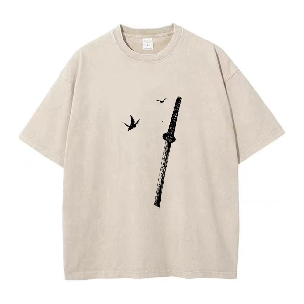 Summer Hot Sale Casual Washed TShirt Retro Distressed Pure Cotton Short Sleeve Fashionable Print Everyday Commute Top