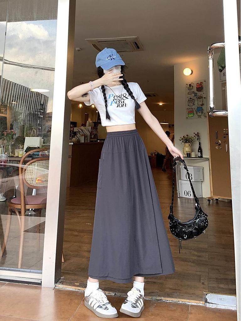 Summer High Waist A-Line Workwear Skort for Women – 2025 New Petite, Loose Slimming, Mid-Length Design