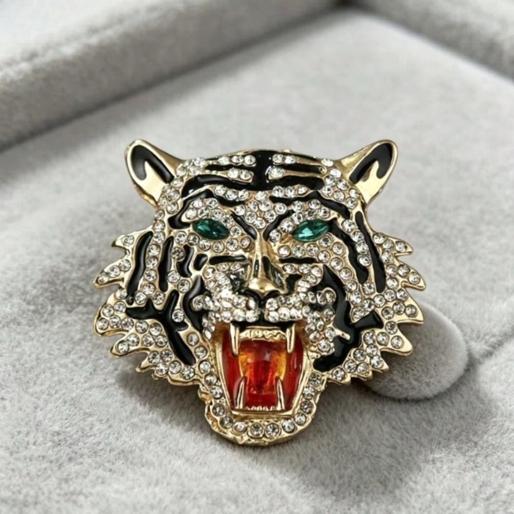 Gold Silver Tiger Head Pin Roaring Animal Badge Backpack Tiger Brooches  Banquet Party