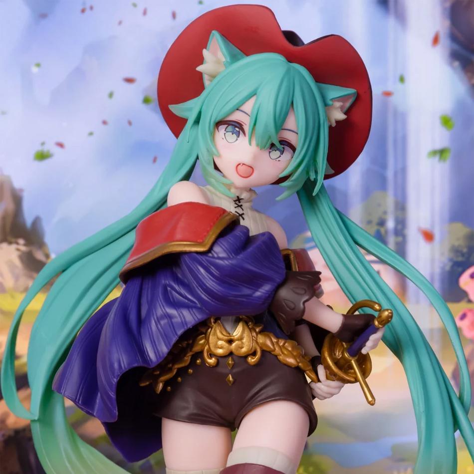 Hatsune Miku Desktop Cute Action Figure Tale Wonderland Miku Puss in Boots Anime Figurine Kawaii Girl Model Toy Adorable Decor