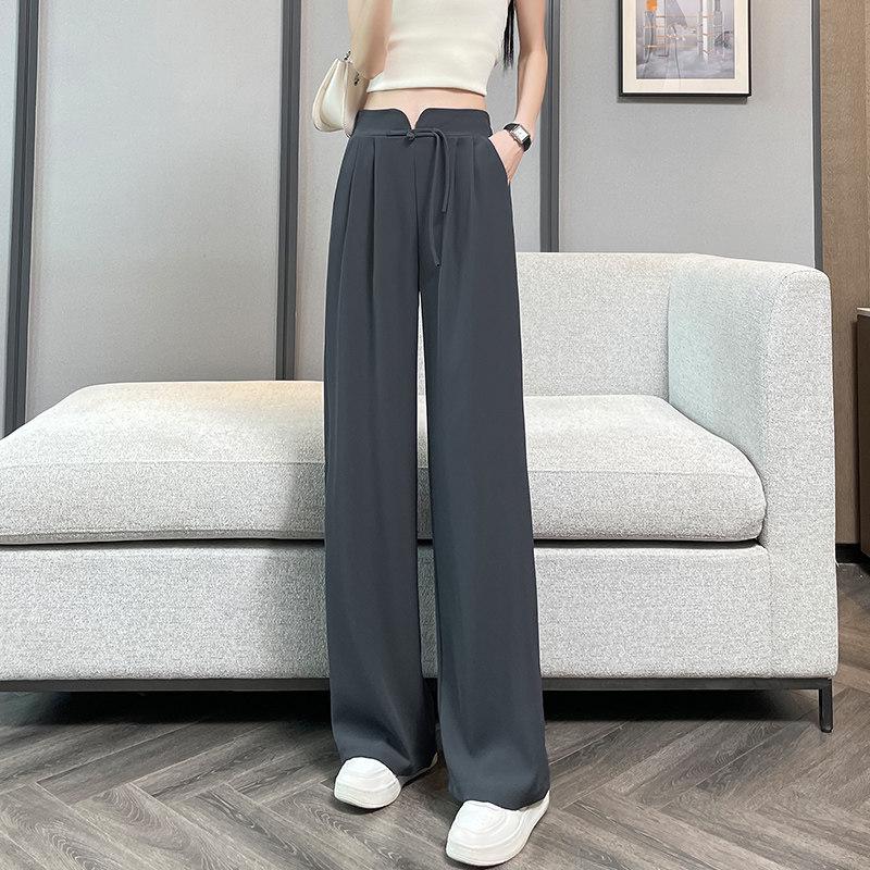 2025 New Women's Chinese-Style Wide-Leg Pants: Spring & Autumn Straight-Leg, Lightweight Suit Pants