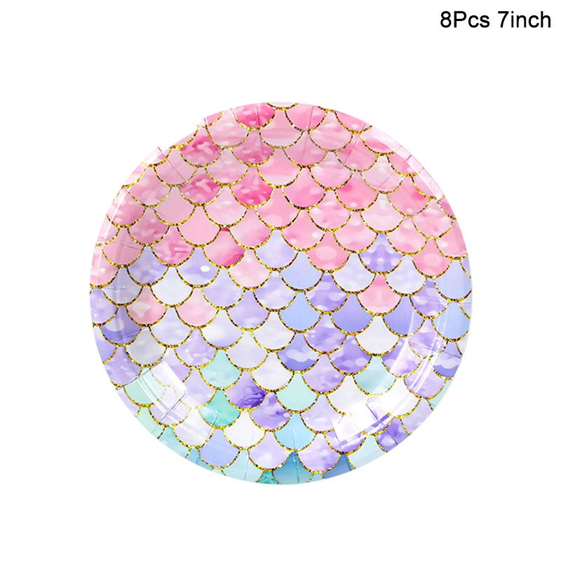 Meerjungfrau Einweggeschirr Set Pappteller Tasse Serviette Tischdecke Kinder Mädchen Kleine Meerjungfrau Geburtstagsparty Dekoration Lieferungen