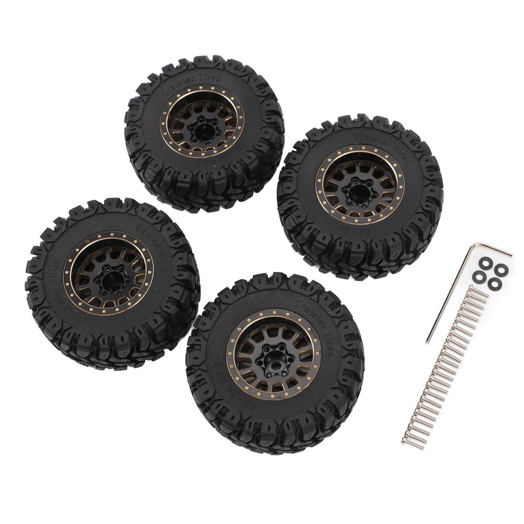 4PCS 1.2in RC Wheel Tires Rubber Brass Rim Superior Traction Enhanced Stability Black for  1/