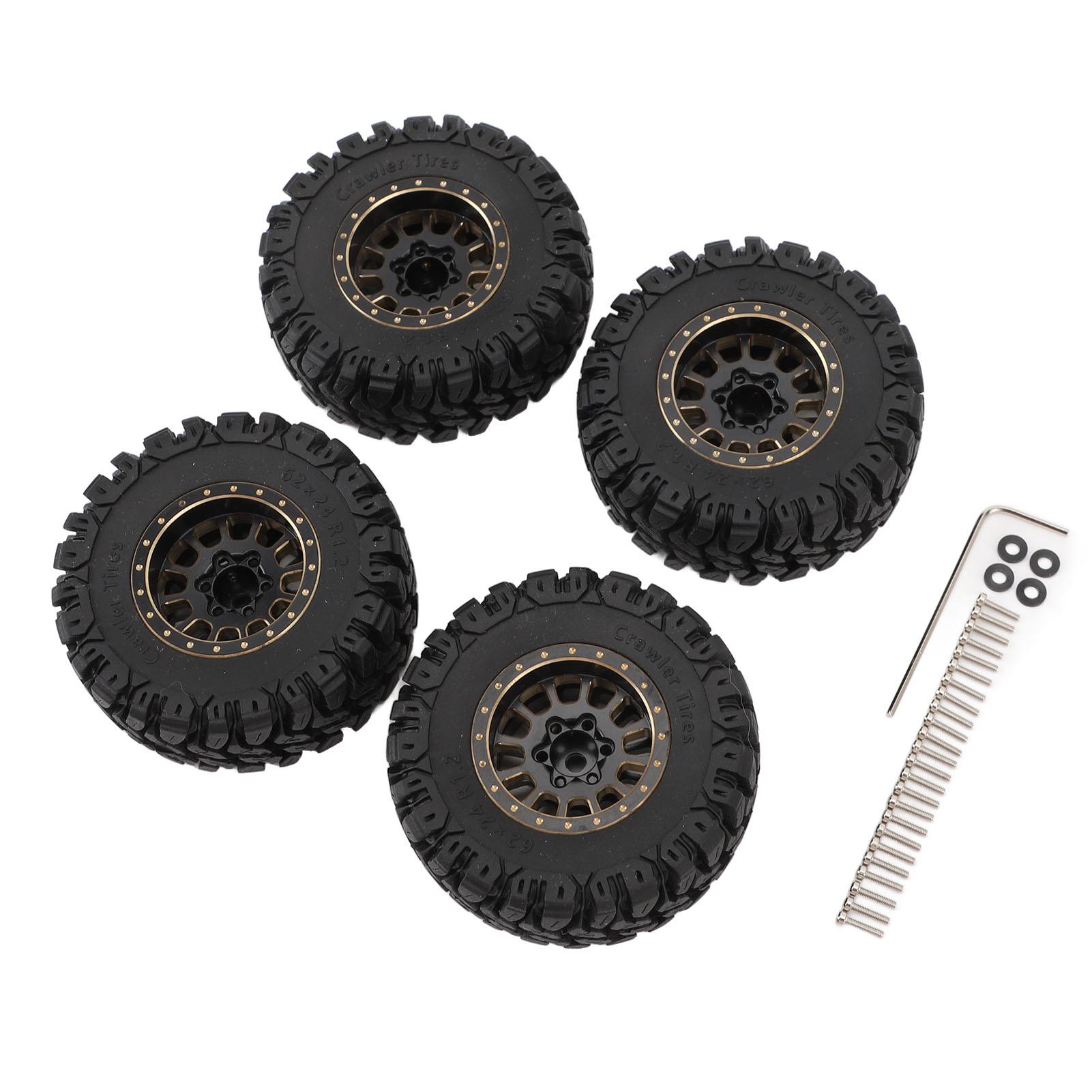 

4PCS 1.2in RC Wheel Tires Rubber Brass Rim Superior Traction Enhanced Stability Black for Traxxas 1/18 RC Cars