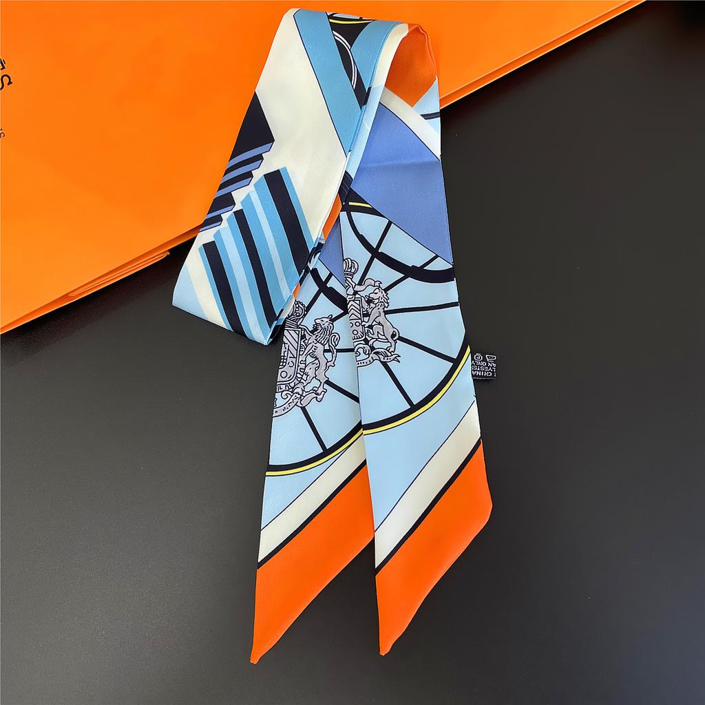 2024 Markendesign Karomuster Seidenschal Luxusschal Damen Foulard Schmaler Taschenschal Halstuch für Damen Mode Haar Stirnband