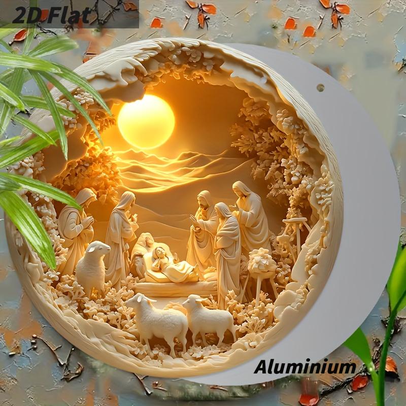 2D Flaches Aluminium Krippen Weihnachts Schild - Einzigartige Heilige Nacht Figuren Ornamente - Aluminium Krippen Schild - Ideal für Haustür, Wand, Veranda, Fenster