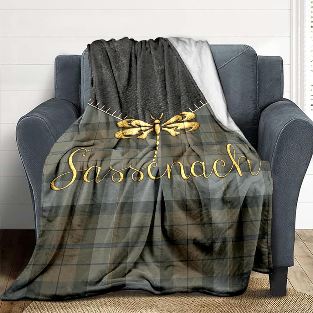 1Pc Golden Dragonfly Tartan Blanket Soft And Comfortable Casual Warm Camping Travel Christmas Halloween Xmas Gift M924604
