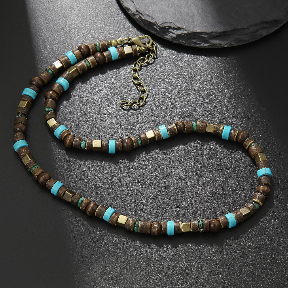 European and American Trendy Male Hip-hop American Retro Necklace Male Bohemian Turquoise Coconut Shell Wooden Bead Splicing Necklace